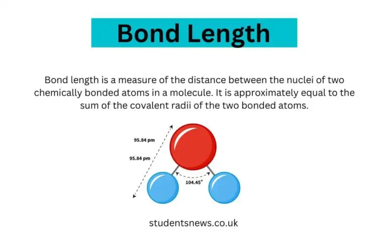 Bond length is a measure of the distance between the nuclei of two chemically bonded atoms in a molecule. It is approximately equal to the sum of the covalent radii of the two bonded atoms. There are many factors that affect bond length such as atomic size. Students news UK